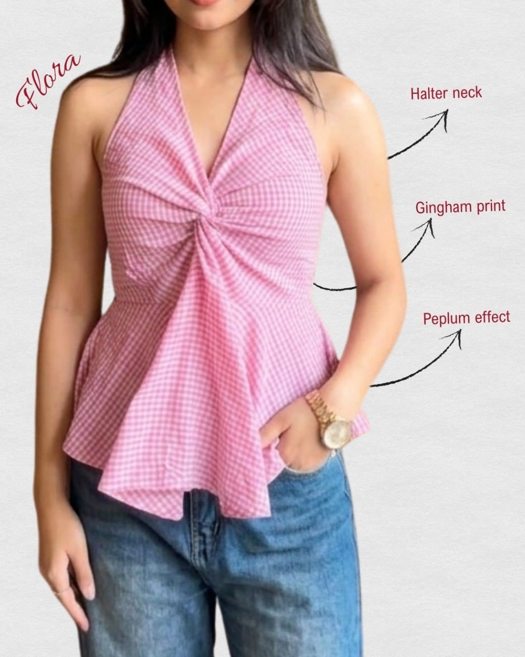 Flora-Halter neck gingham top Elsewhere Club