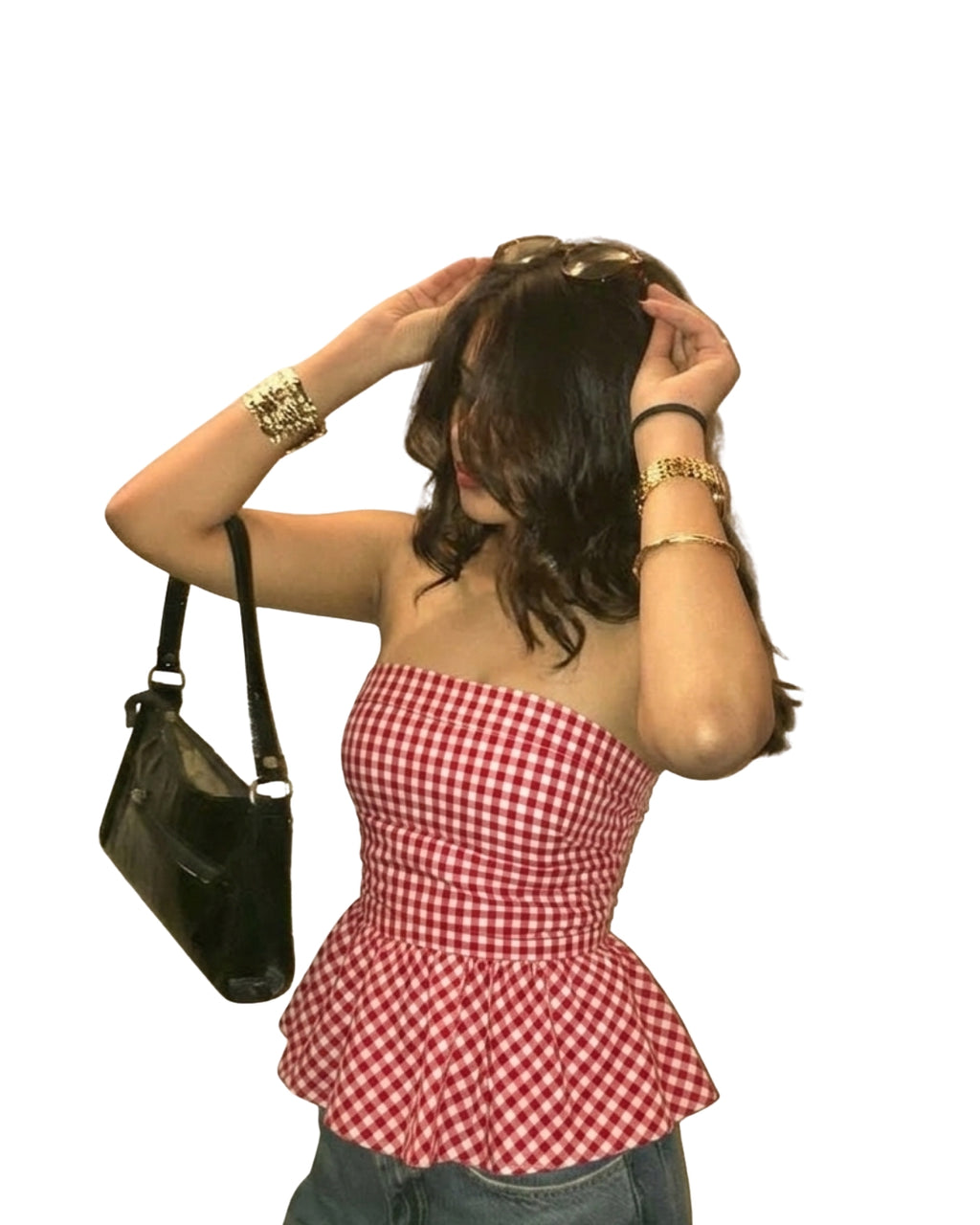 Cherry-gingham print tube top Elsewhere Club