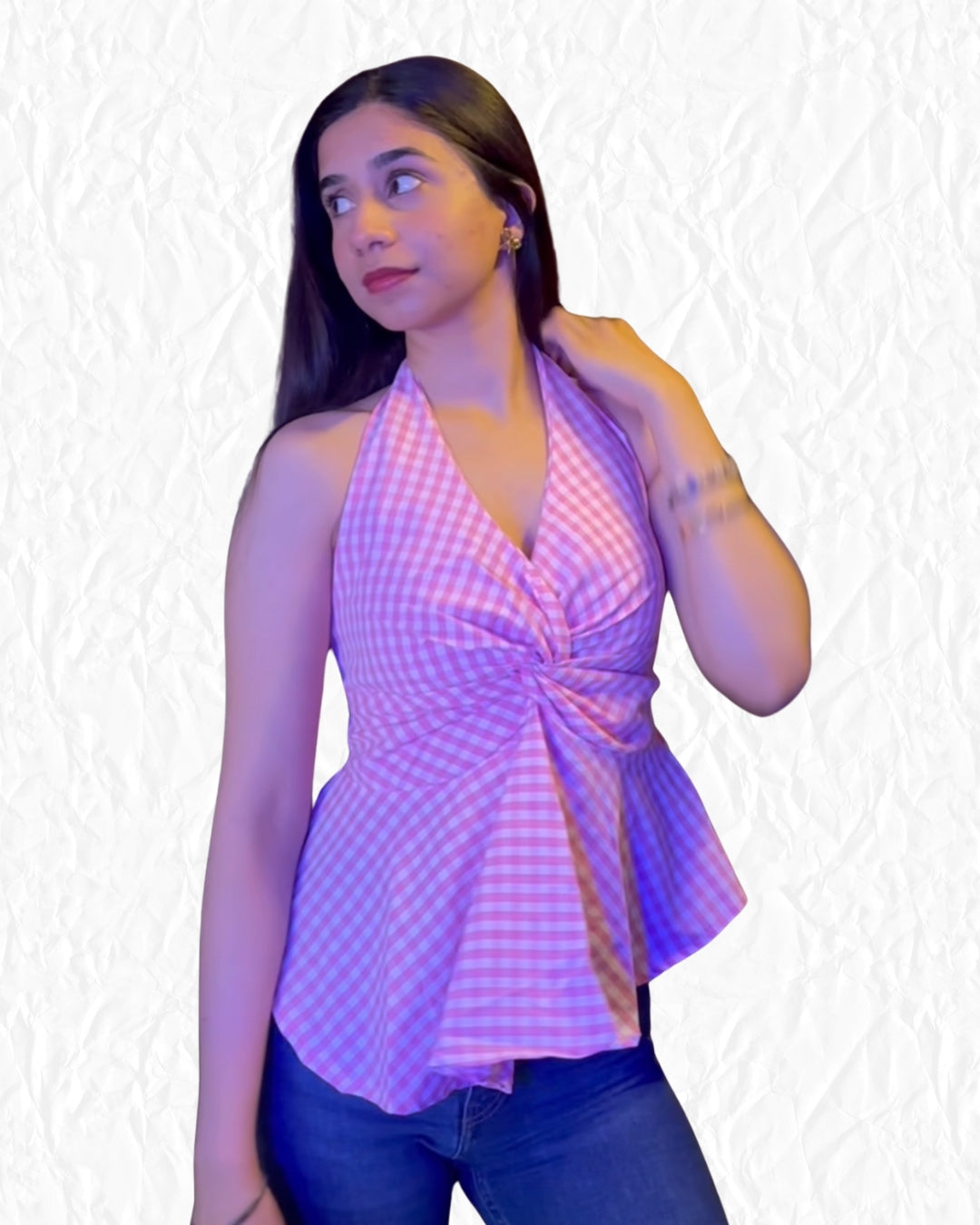 Flora-Halter neck gingham top Elsewhere Club
