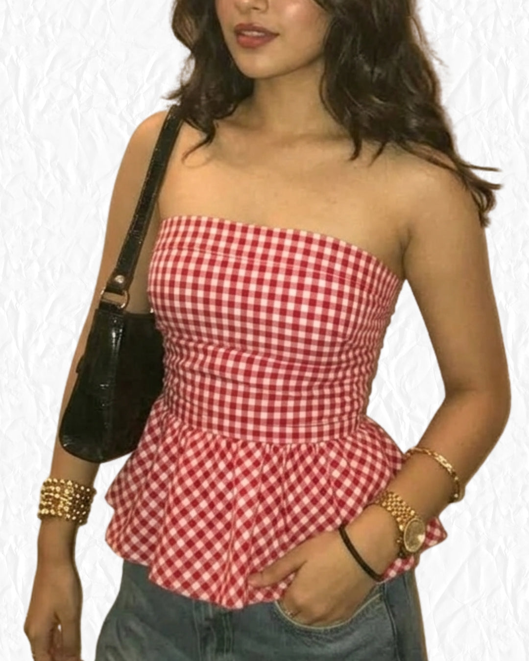 Cherry-gingham print tube top Elsewhere Club