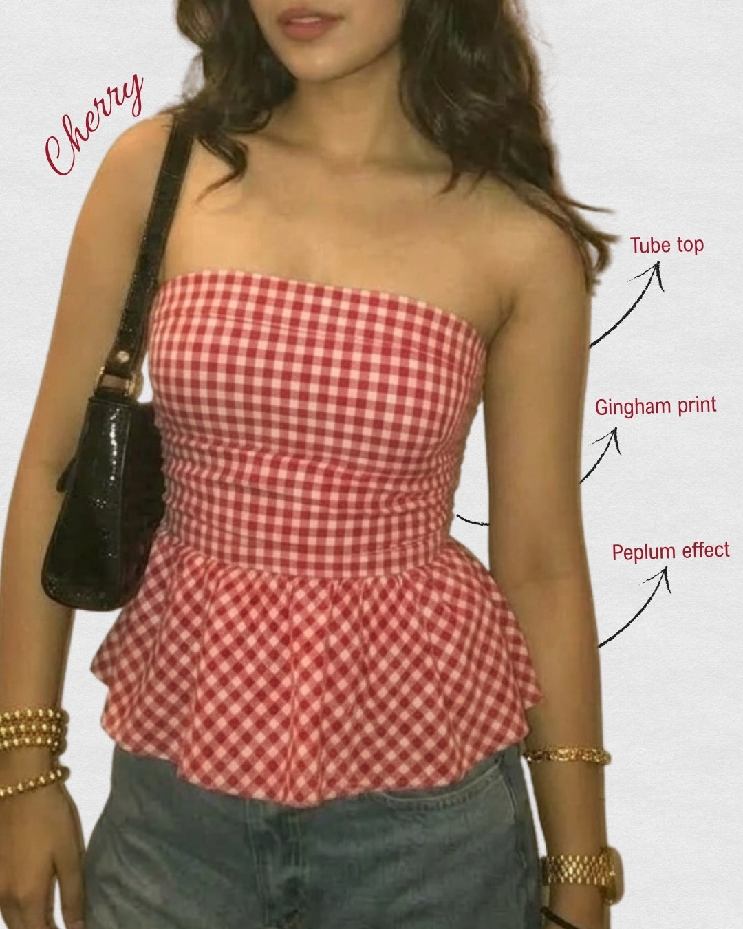 Cherry-gingham print tube top Elsewhere Club
