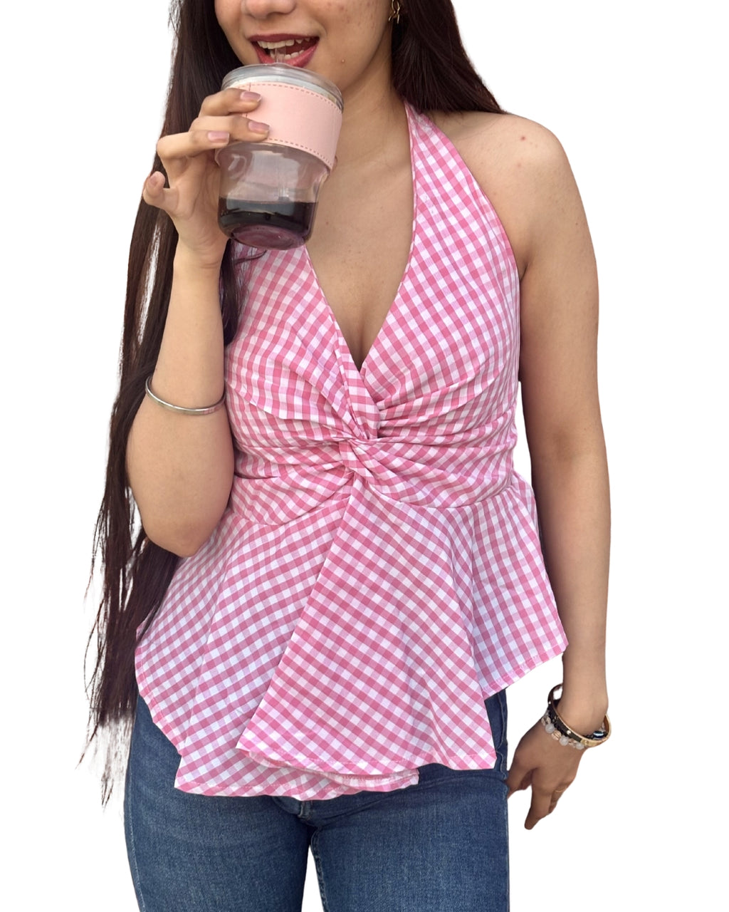 Flora-Halter neck gingham top Elsewhere Club