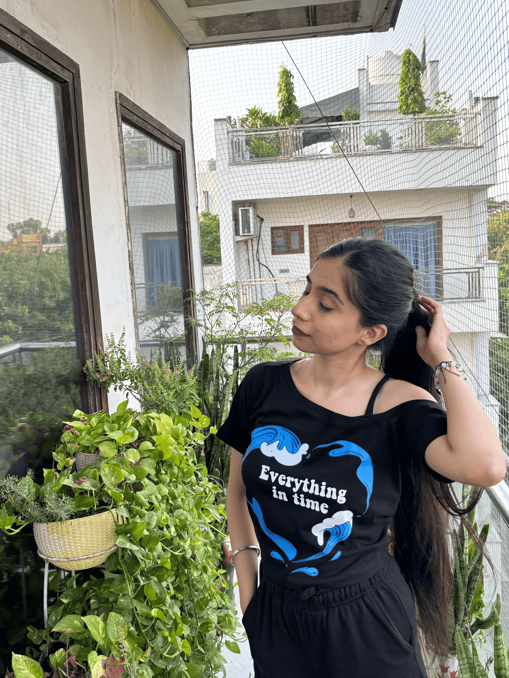 Patience,Baby - Asymmetrical neck T-shirt